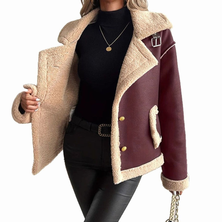 Women's Faux Leather Sherpa-Lined Button-Front Aviator Jacket