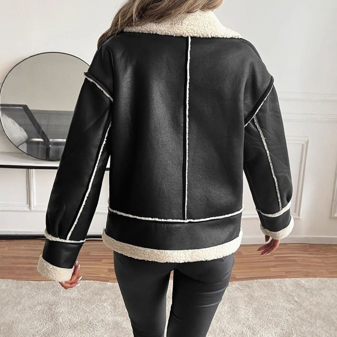 Women's Faux Leather Sherpa-Lined Zip-Up Aviator Jacket