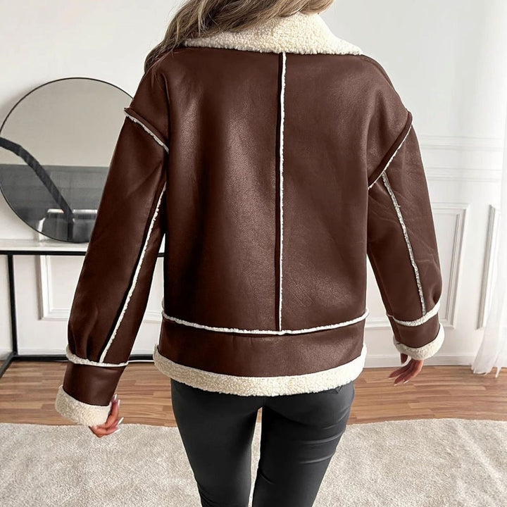 Women's Faux Leather Sherpa-Lined Zip-Up Aviator Jacket