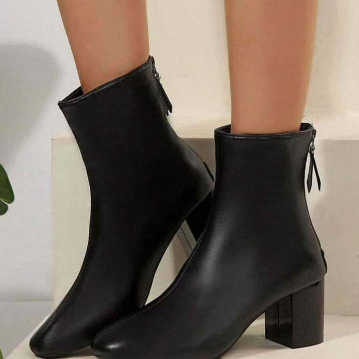 Women's Faux Leather Square-Toe Block Heel Ankle Boots