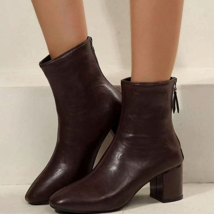 Women's Faux Leather Square-Toe Block Heel Ankle Boots