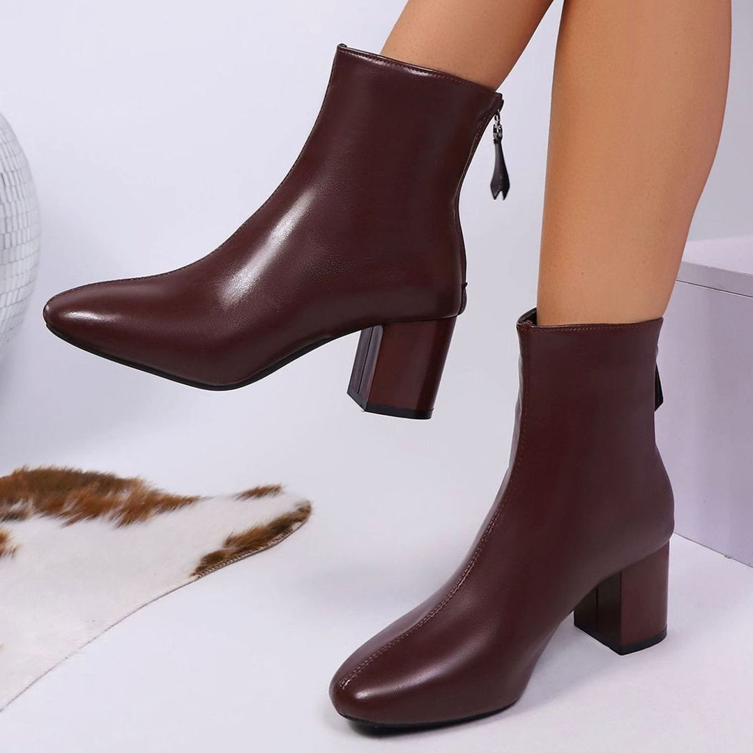 Women's Faux Leather Square-Toe Block Heel Ankle Boots