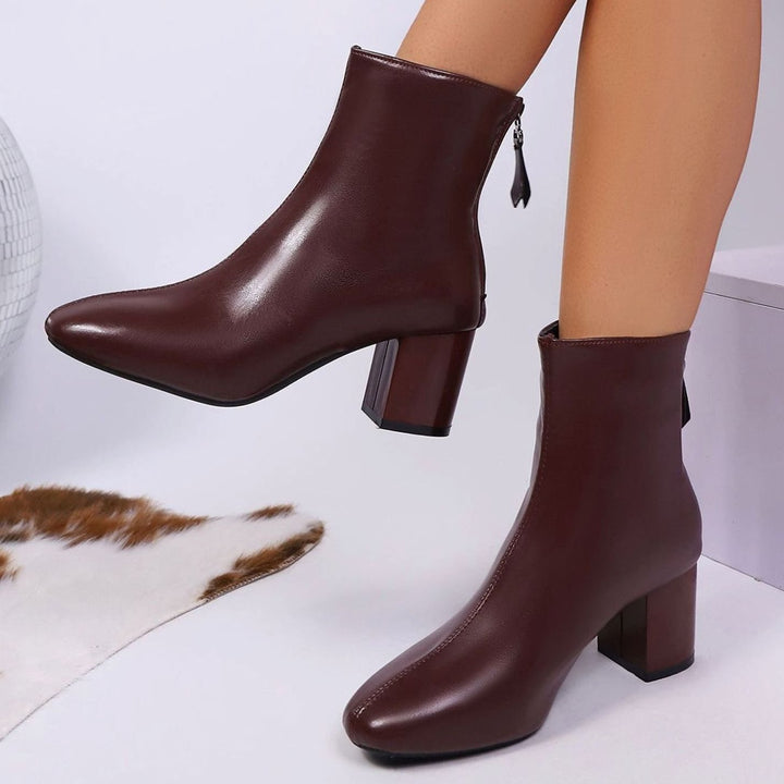 Women's Faux Leather Square-Toe Block Heel Ankle Boots