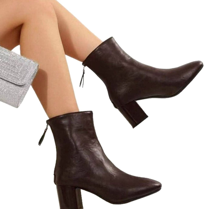 Women's Faux Leather Square-Toe Block Heel Ankle Boots