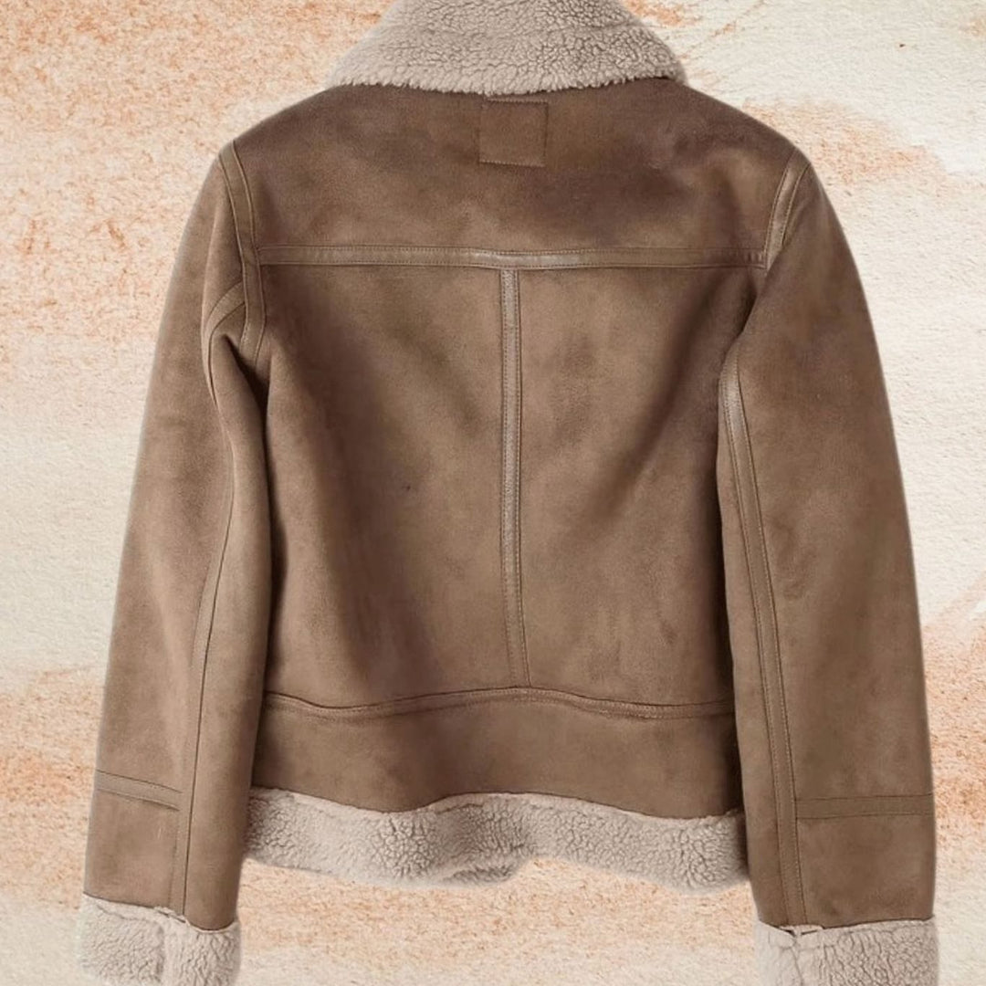 Women's Faux Shearling Aviator Jacket Belted Asymmetric-Zip