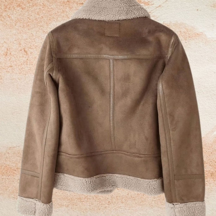 Women's Faux Shearling Aviator Jacket Belted Asymmetric-Zip