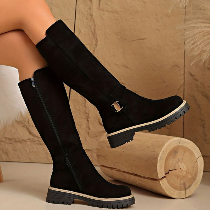 Women's Faux-Suede Block Heel Knee High Boots Zipper