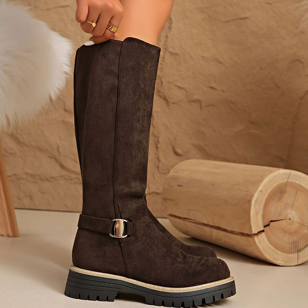 Women's Faux-Suede Block Heel Knee High Boots Zipper