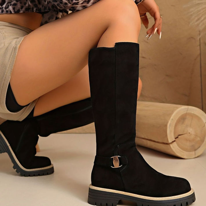 Women's Faux-Suede Block Heel Knee High Boots Zipper