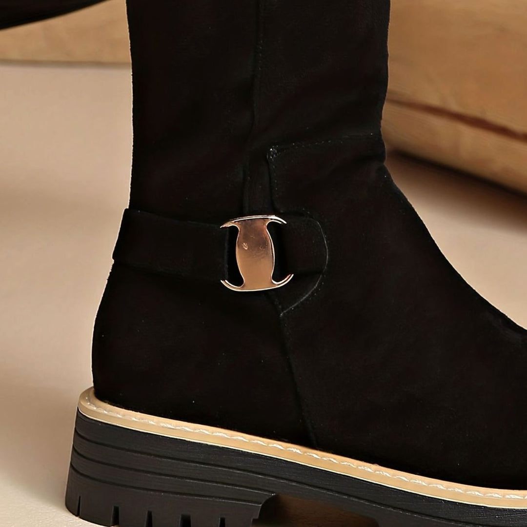 Women's Faux-Suede Block Heel Knee High Boots Zipper