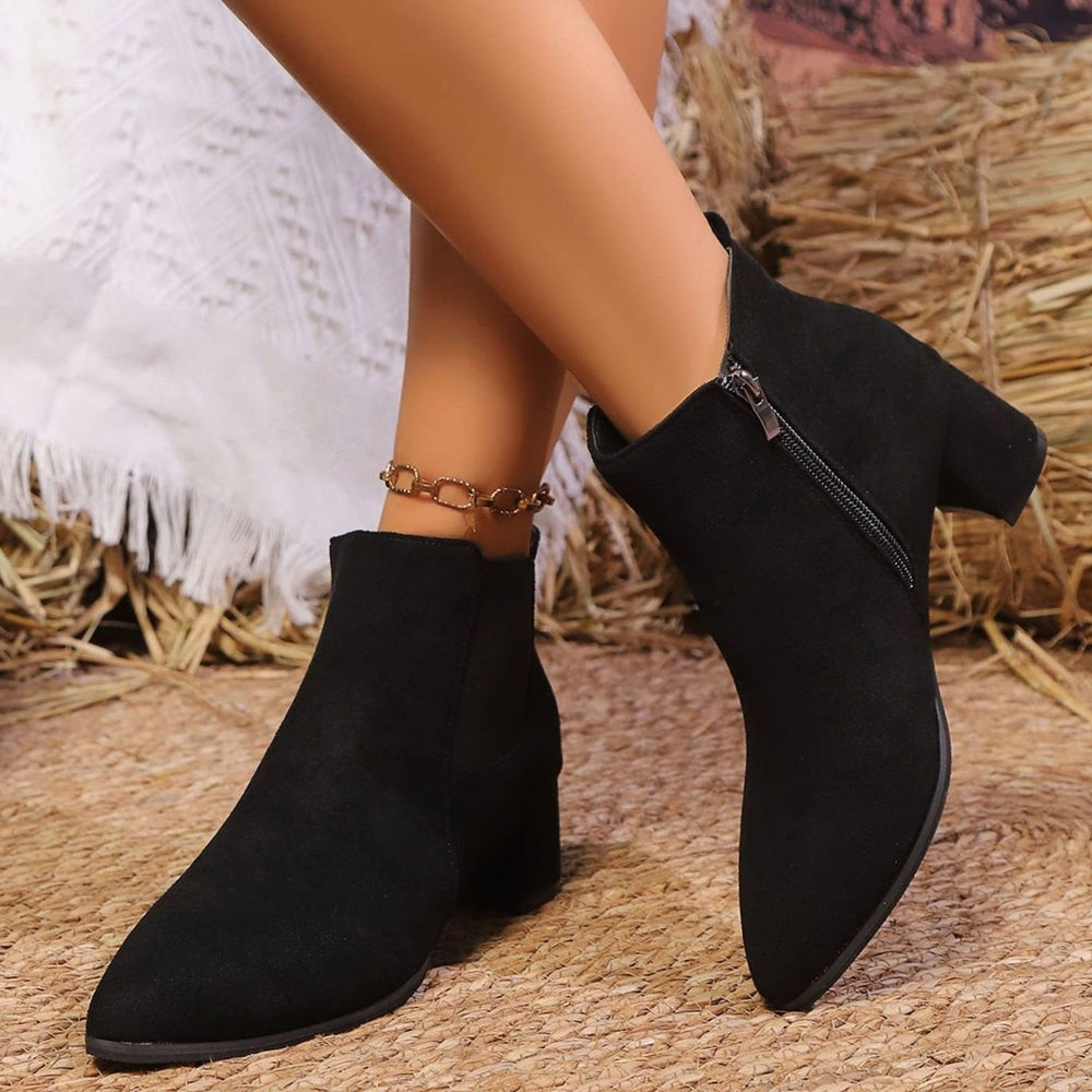 Women's Faux Suede Block Heel Side-Zip Ankle Booties
