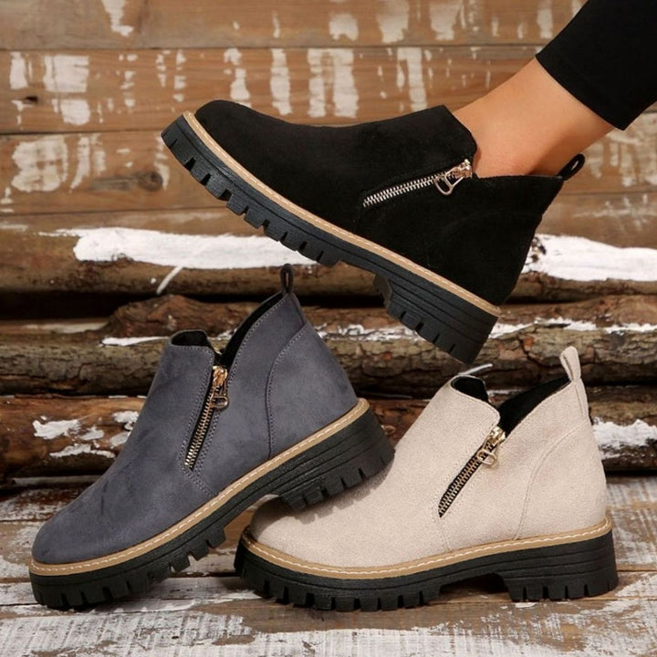Women's Faux Suede Platform Ankle Boots Side Zipper