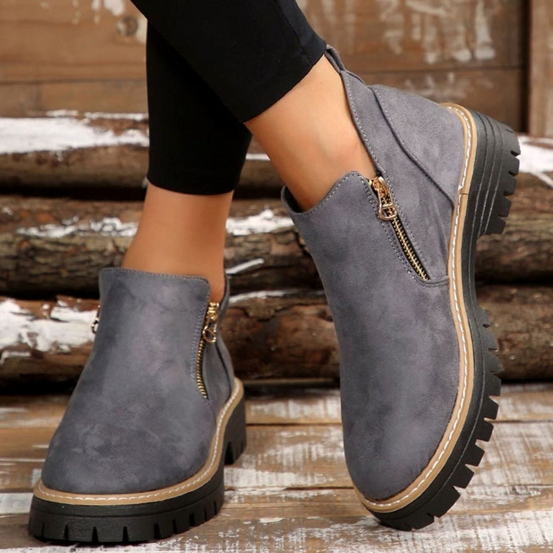 Women's Faux Suede Platform Ankle Boots Side Zipper - Gray