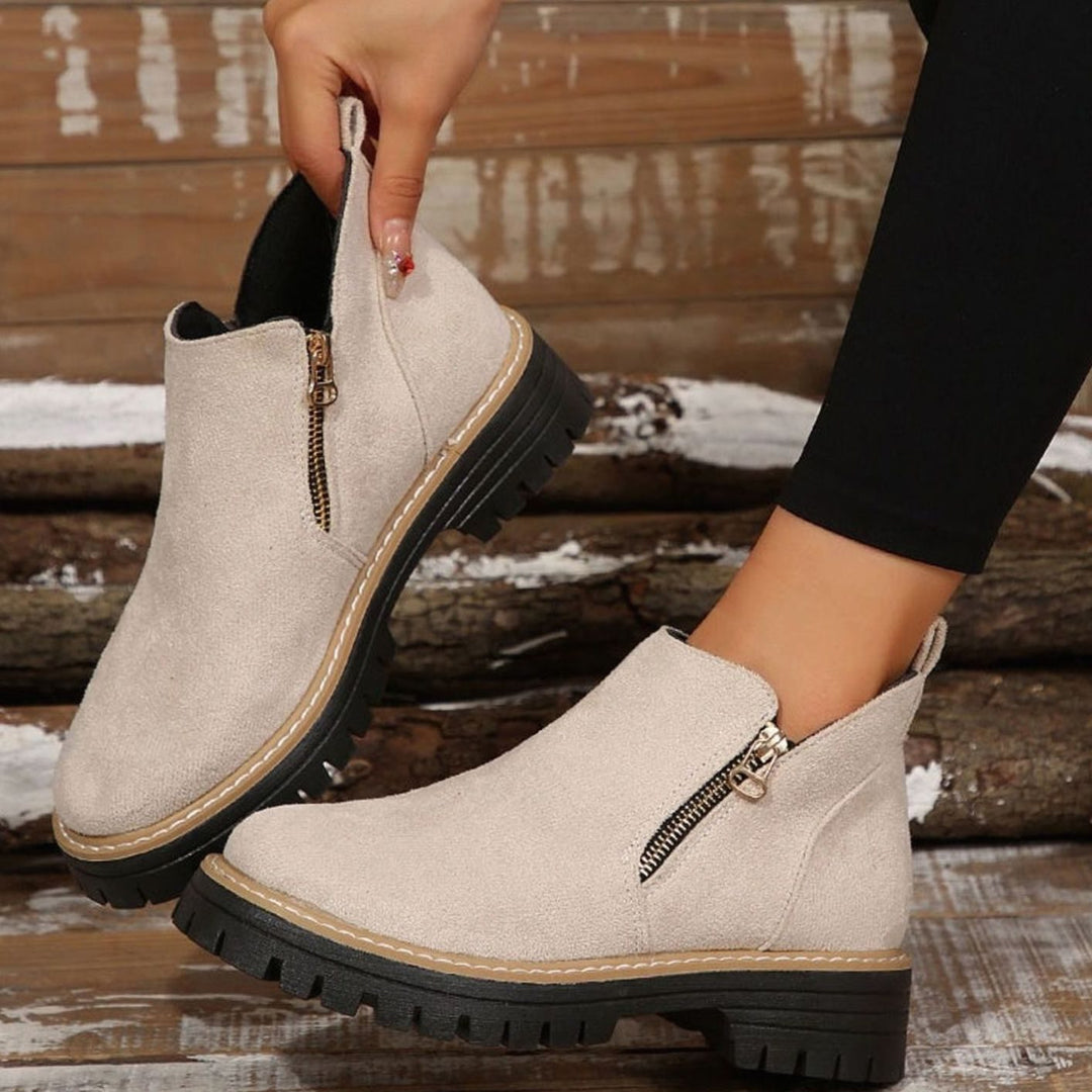 Women's Faux Suede Platform Ankle Boots Side Zipper