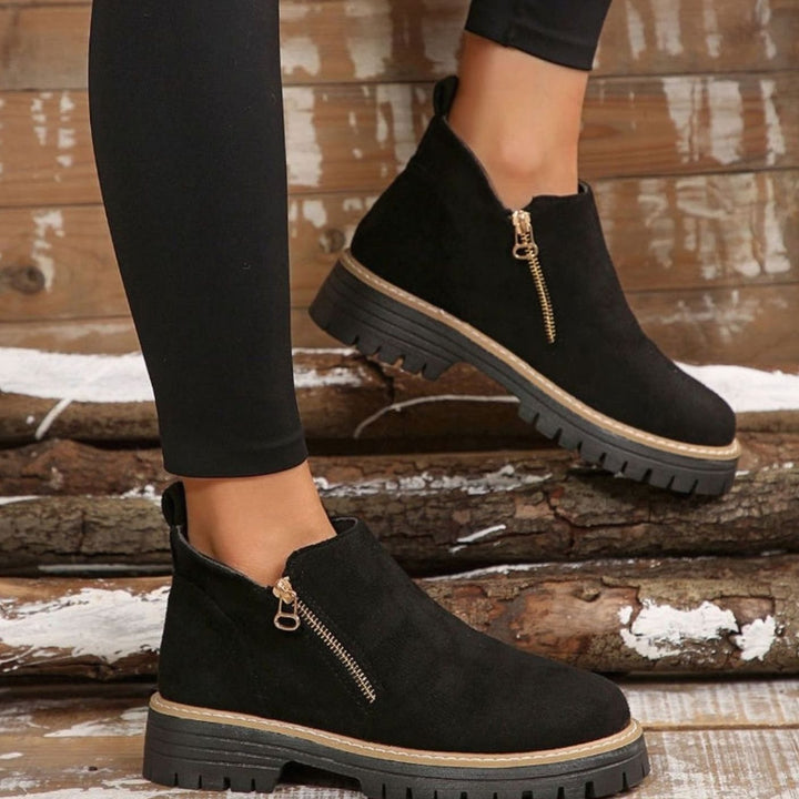 Women's Faux Suede Platform Ankle Boots Side Zipper