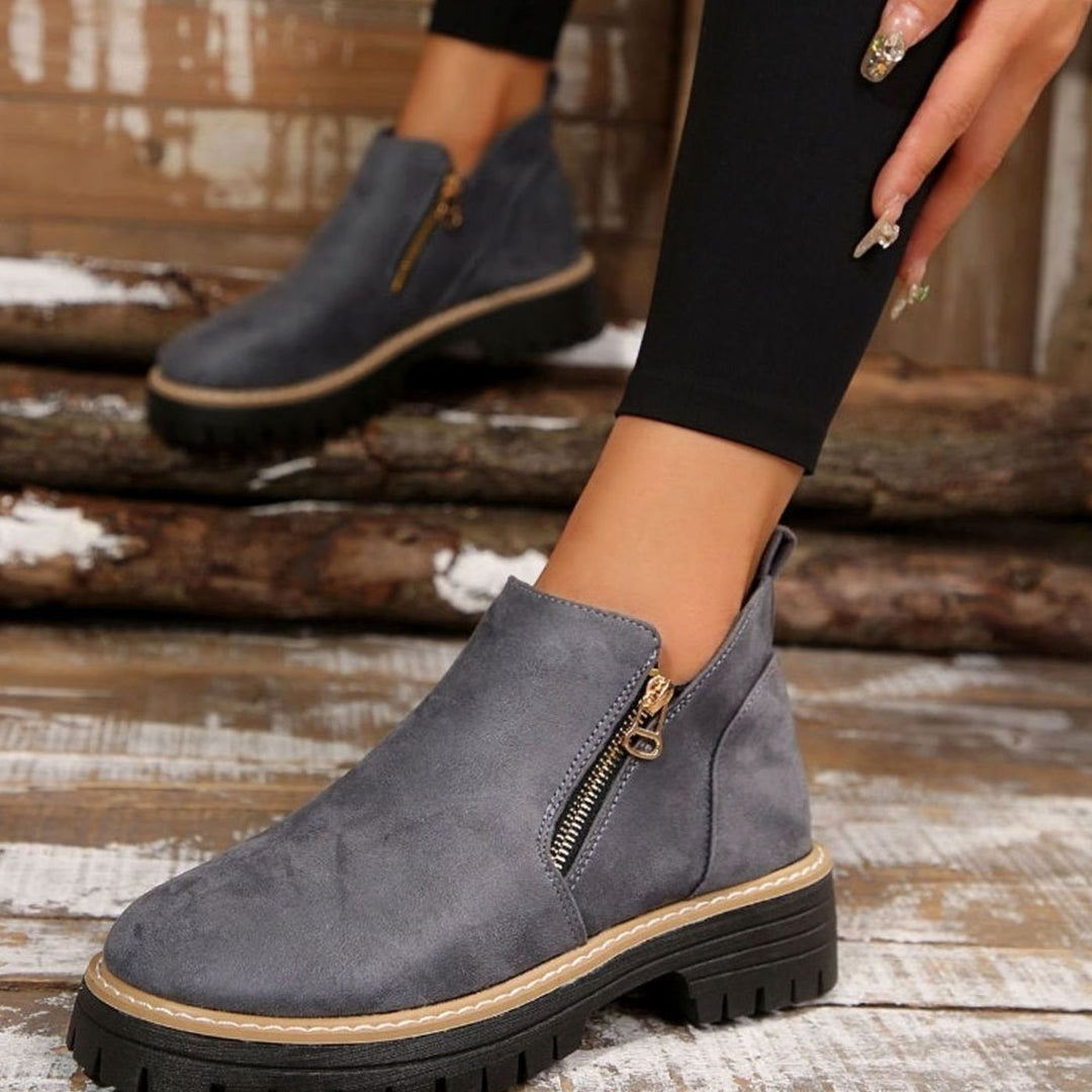 Women's Faux Suede Platform Ankle Boots Side Zipper