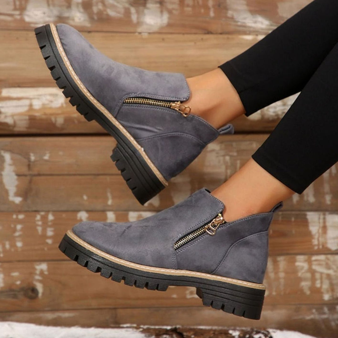 Women's Faux Suede Platform Ankle Boots Side Zipper