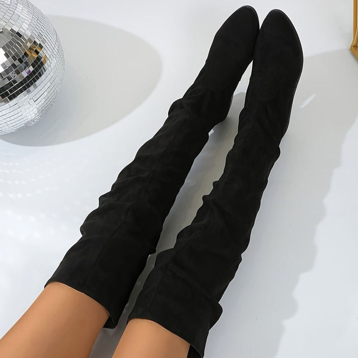 Women's Faux Suede Slouchy Over-the-Knee High Boots - Black