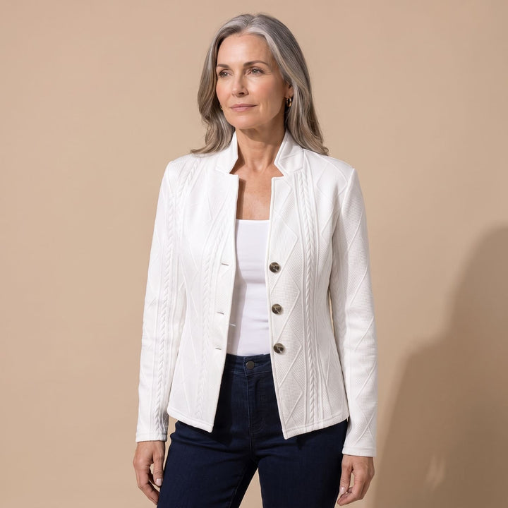 Women's Fitted Cable-Knit Geometric Button Womens Blazer