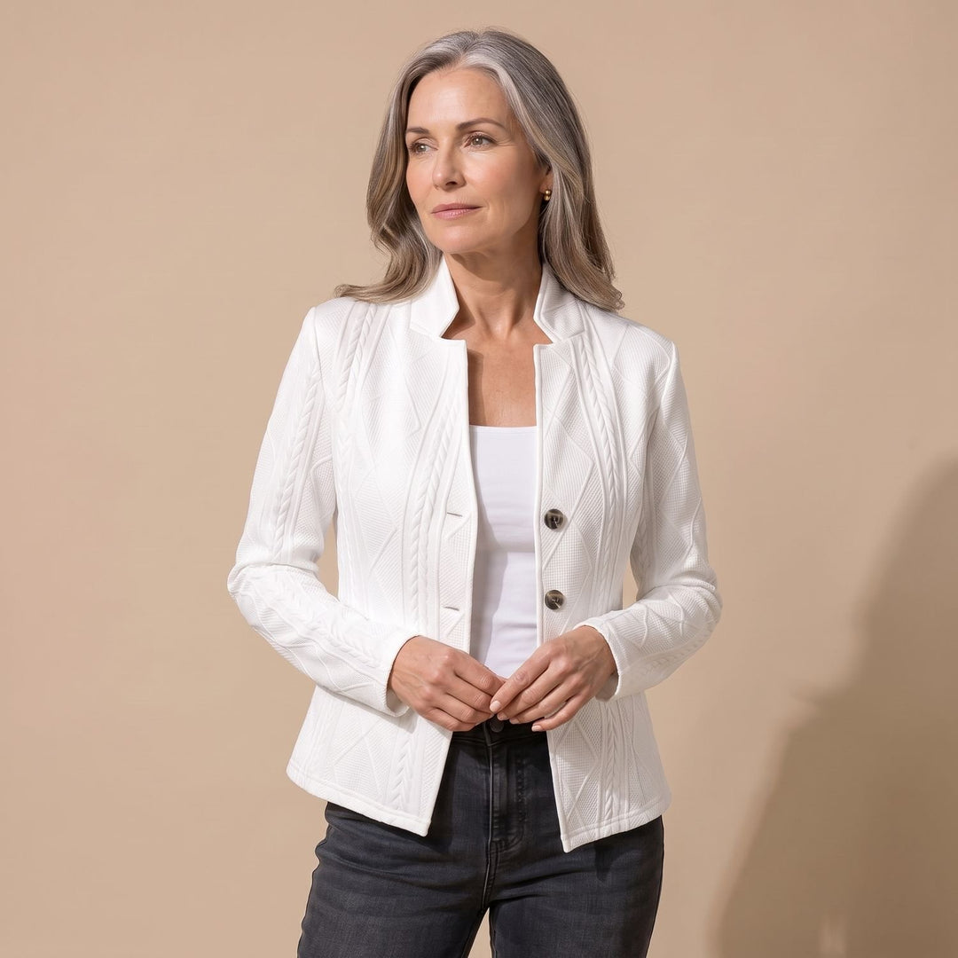 Women's Fitted Cable-Knit Geometric Button Womens Blazer