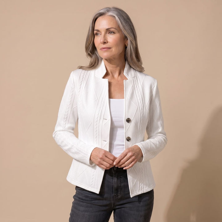 Women's Fitted Cable-Knit Geometric Button Womens Blazer