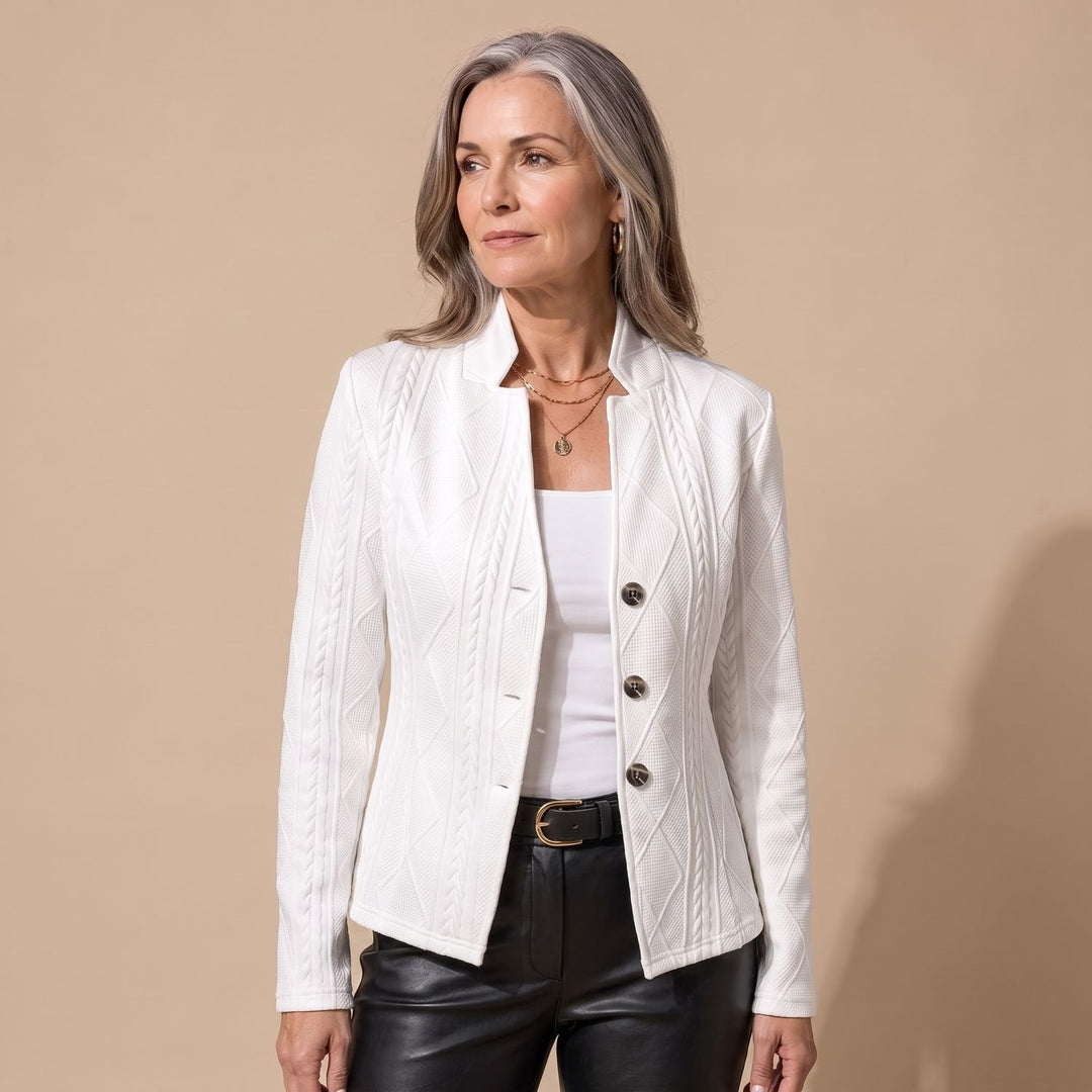 Women's Fitted Cable-Knit Geometric Button Womens Blazer