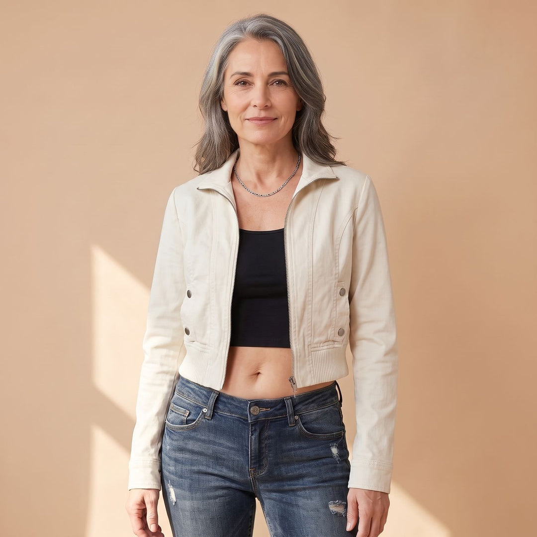 Women's Fitted Cropped Zip-Up Jacket Long Sleeve Sporty