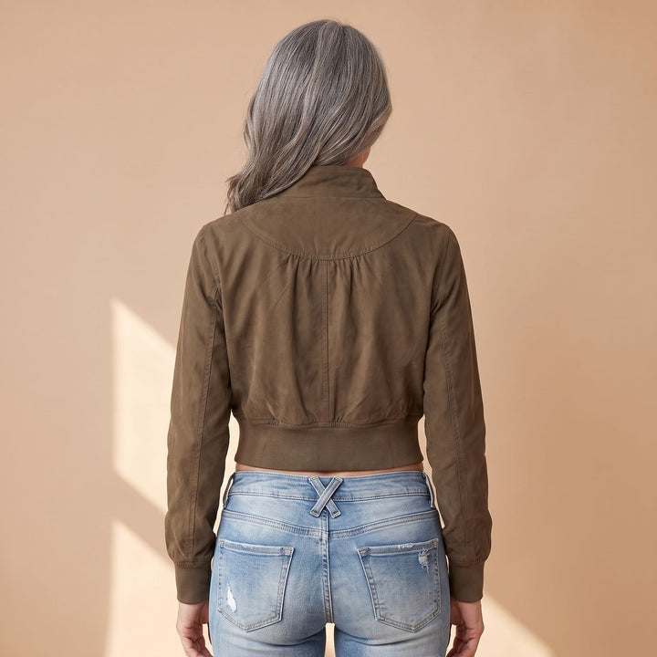 Women's Fitted Cropped Zip-Up Jacket Long Sleeve Sporty