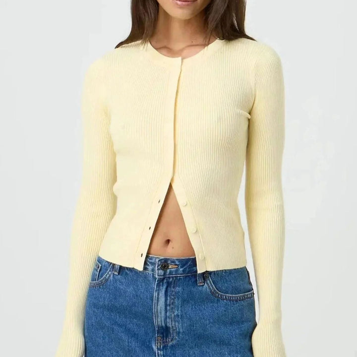 Women's Fitted Ribbed Cropped Cardigan Sweater - Yellow