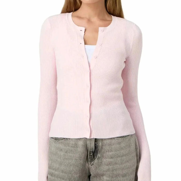 Women's Fitted Ribbed Cropped Cardigan Sweater - Pink