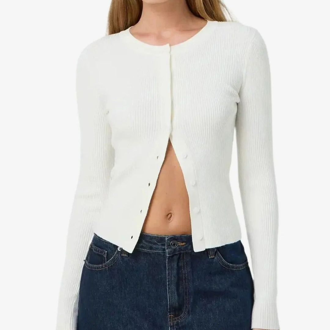 Women's Fitted Ribbed Cropped Cardigan Sweater - White