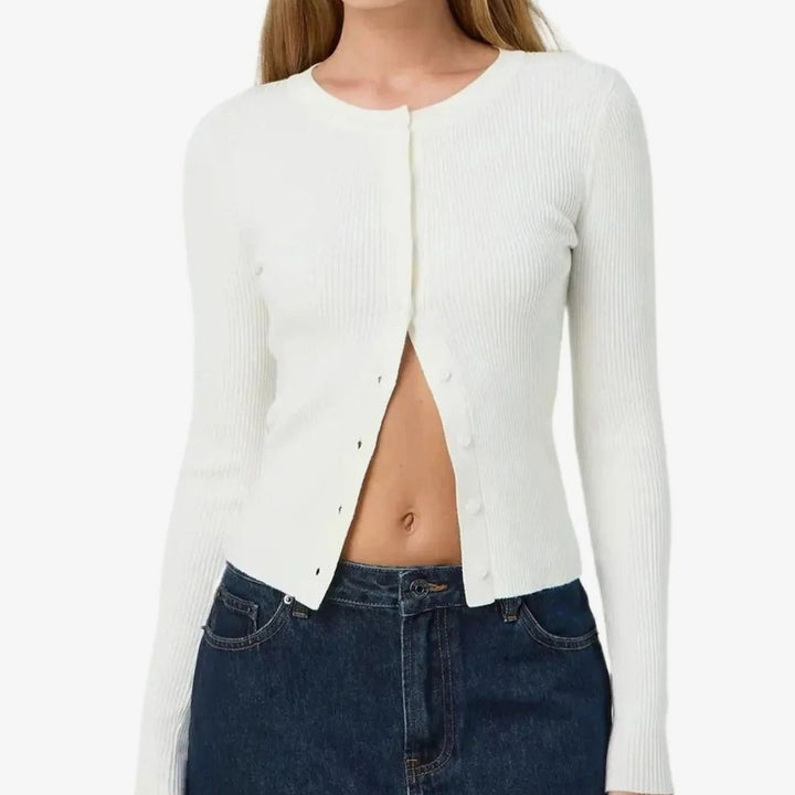 Women's Fitted Ribbed Cropped Cardigan Sweater - White