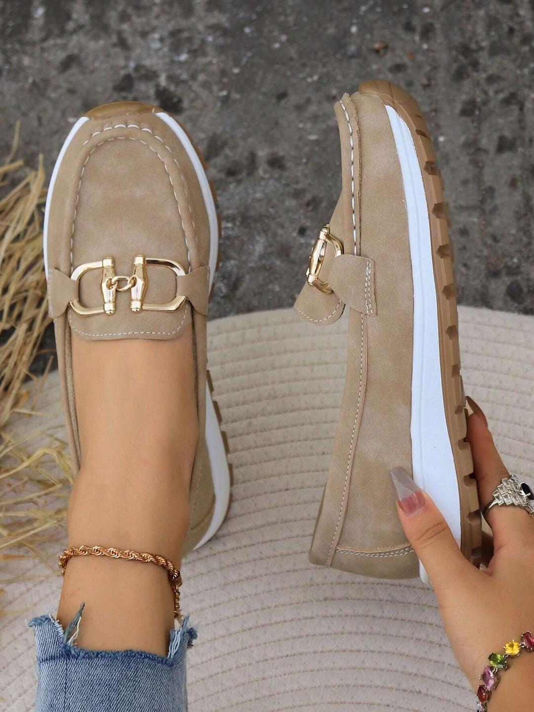 Women's Flat Loafers Slip-On Buckle Comfort Walking Shoes