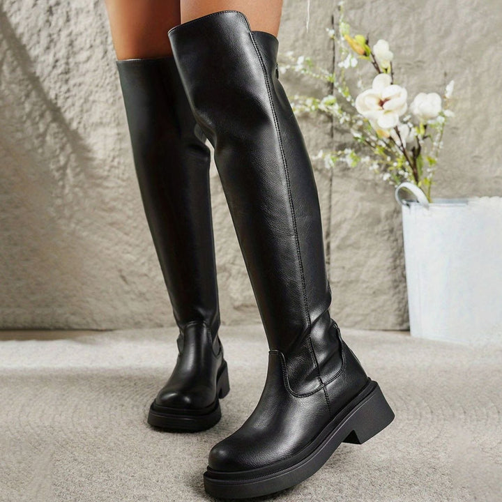 Women's Flat Over-the-Knee Side-Zip Stretch-Back Boots - Black