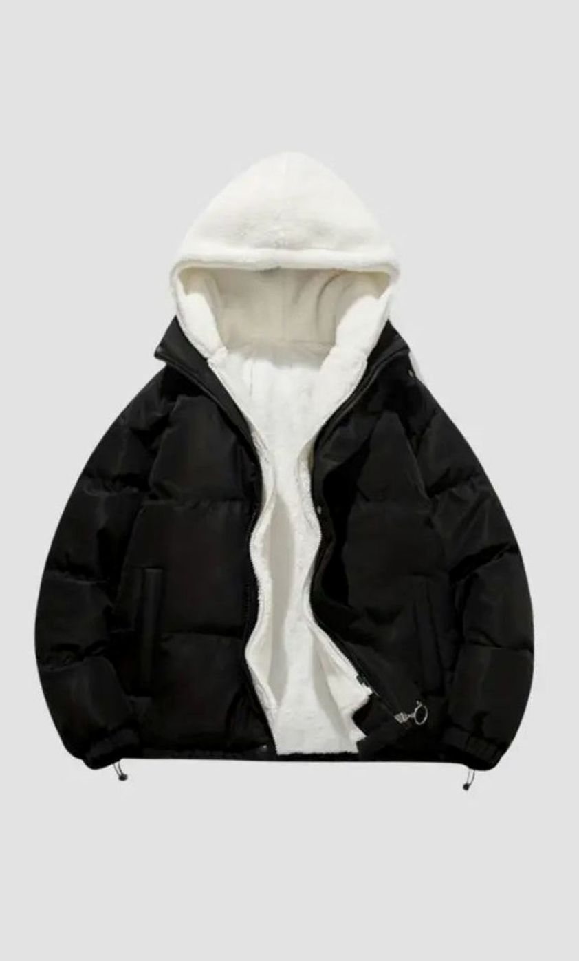 Women's Fleece-Lined Hooded Puffer Zip-Up Winter Jacket - Black
