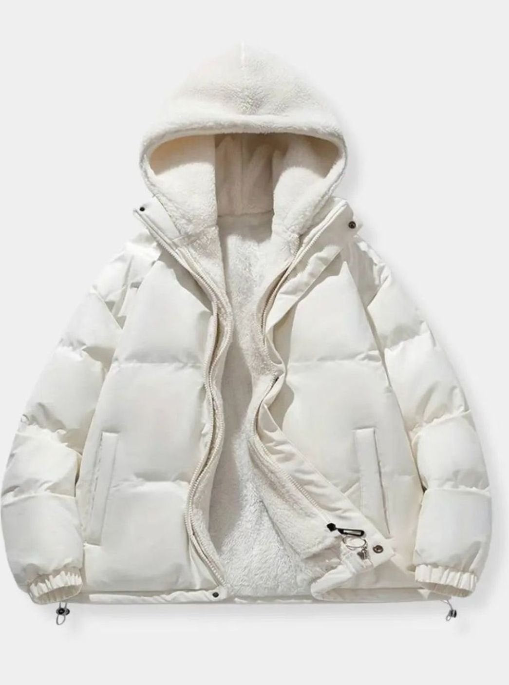 Women's Fleece-Lined Hooded Puffer Zip-Up Winter Jacket - White