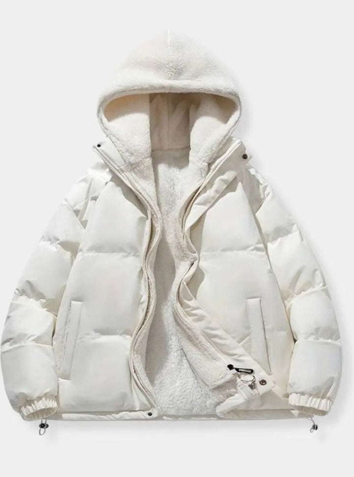 Women's Fleece-Lined Hooded Puffer Zip-Up Winter Jacket - White