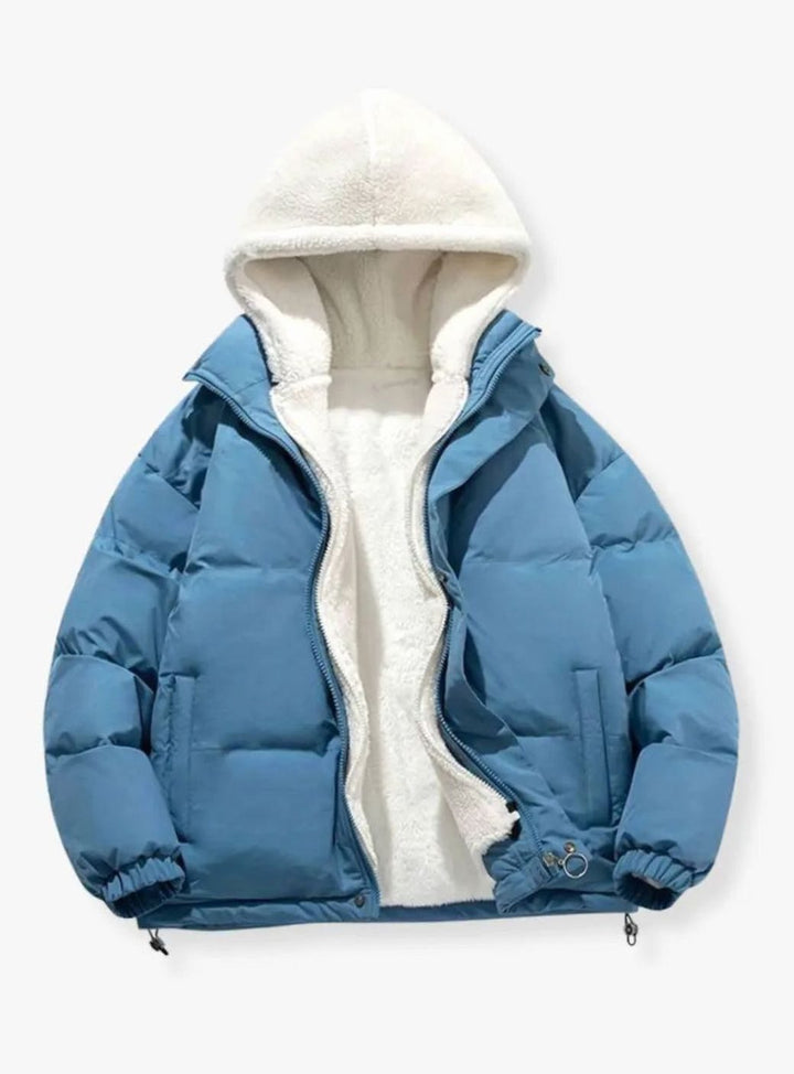 Women's Fleece-Lined Hooded Puffer Zip-Up Winter Jacket - Blue