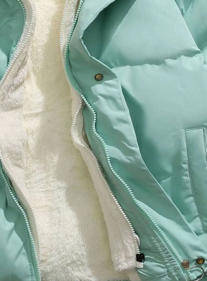 Women's Fleece-Lined Hooded Puffer Zip-Up Winter Jacket