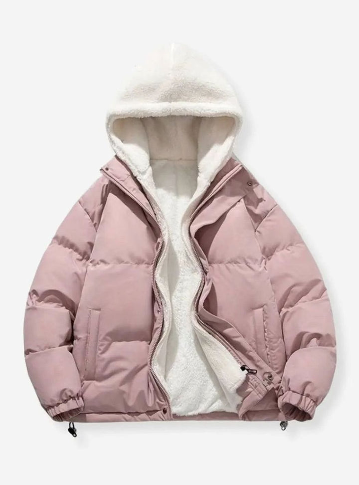 Women's Fleece-Lined Hooded Puffer Zip-Up Winter Jacket - Pink