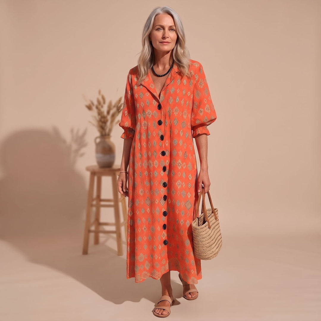 Women's Floral Button-Front V-Neck Maxi Dress - Red