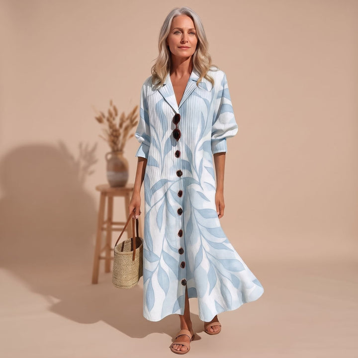 Women's Floral Button-Front V-Neck Maxi Dress - Light Blue