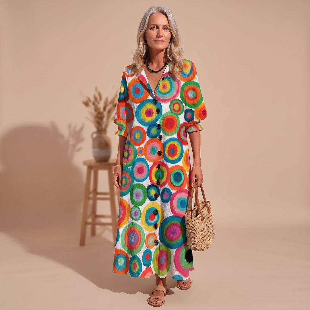 Women's Floral Button-Front V-Neck Maxi Dress - Multicolor 2