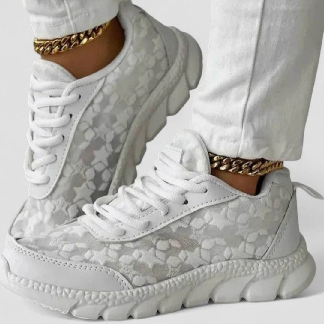 Women's Floral Lace Chunky Platform Lace-Up Sneakers - White