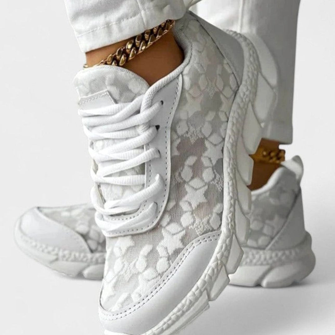 Women's Floral Lace Chunky Platform Lace-Up Sneakers