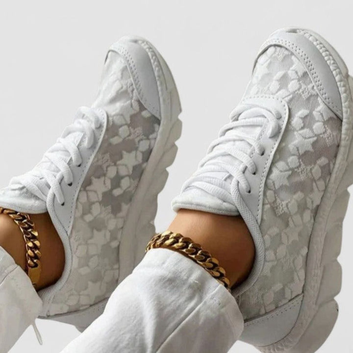 Women's Floral Lace Chunky Platform Lace-Up Sneakers