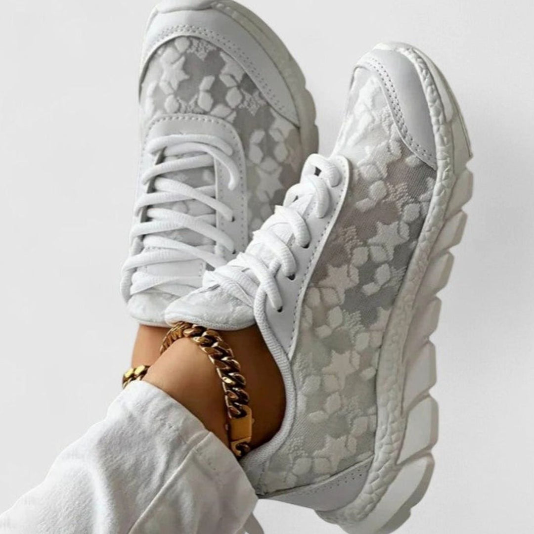 Women's Floral Lace Chunky Platform Lace-Up Sneakers