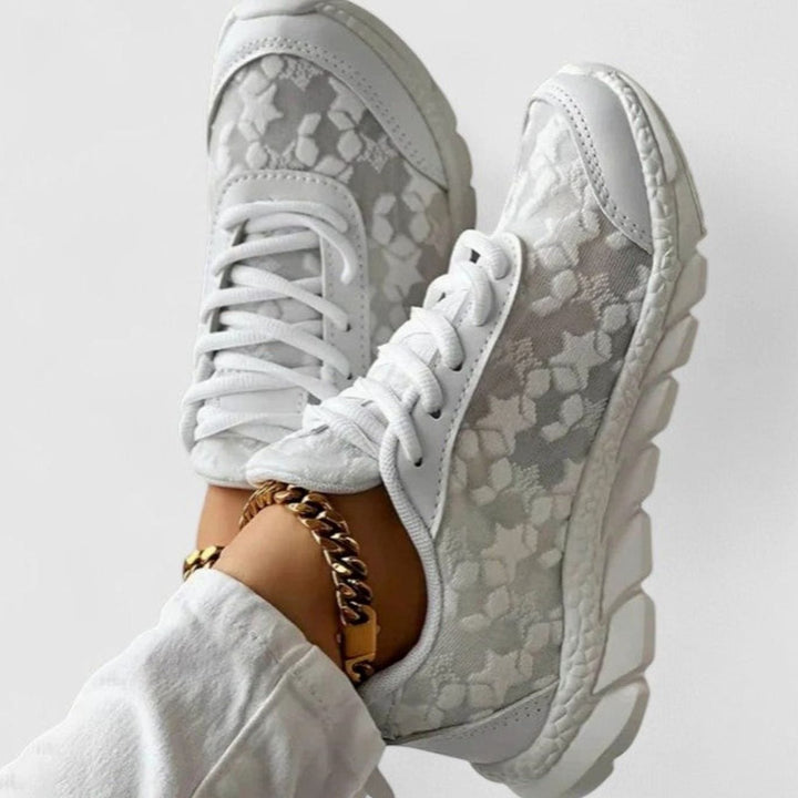 Women's Floral Lace Chunky Platform Lace-Up Sneakers