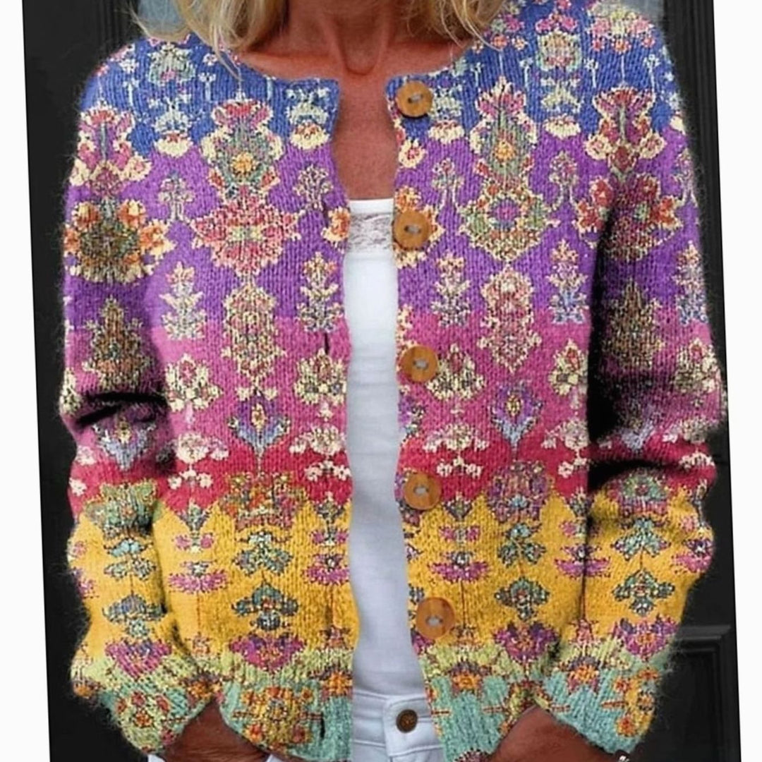 Women's Floral Long-Sleeve Knit Button-Front Cardigan