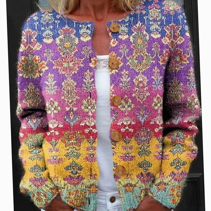 Women's Floral Long-Sleeve Knit Button-Front Cardigan